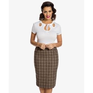 Lindy Bop Brown Plaid Pencil Skirt